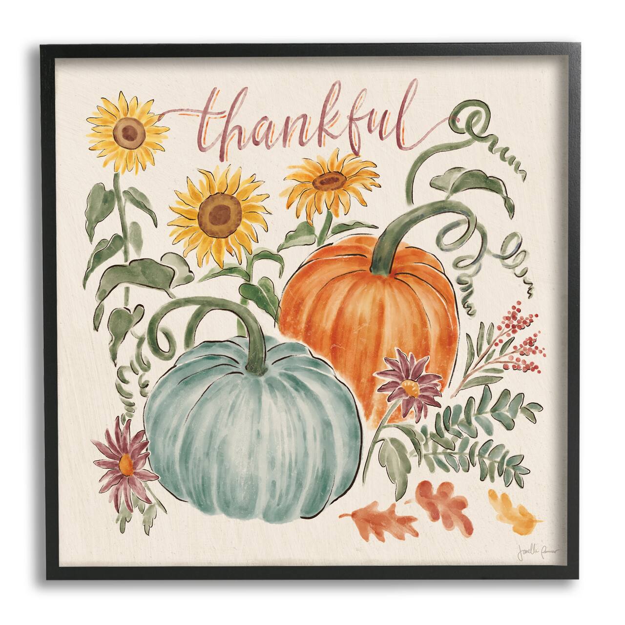 Stupell Industries Autumn Botanical Thankful Nature Framed Giclee Art